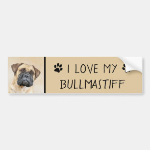Bullmastiff Painting - Cute Original Dog Art Bumper Sticker