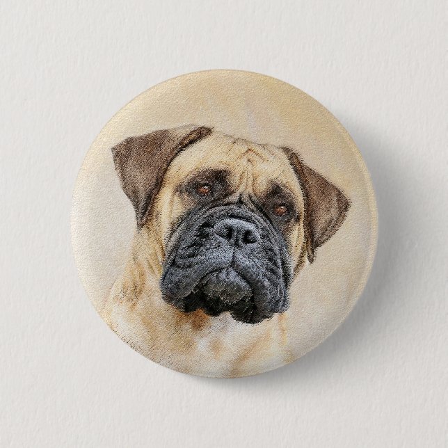 Bullmastiff Painting - Cute Original Dog Art Button (Front)