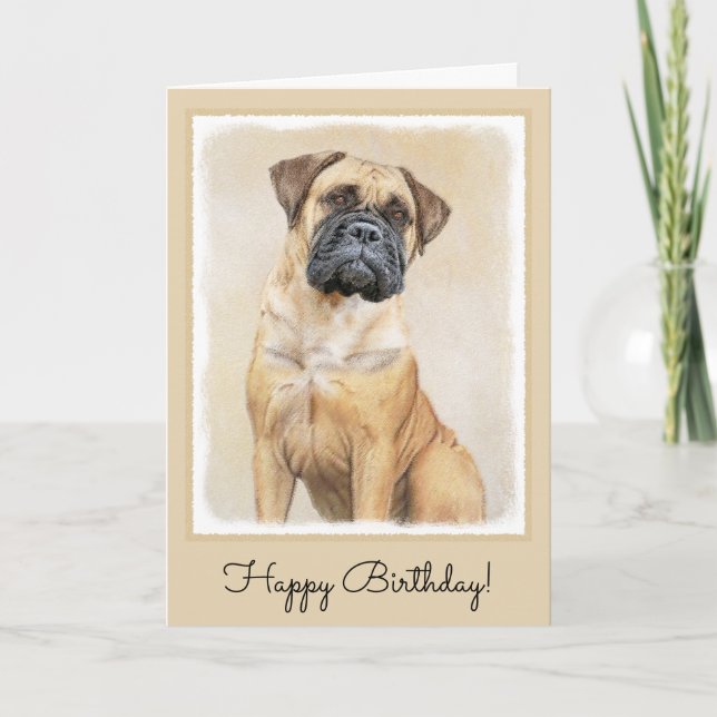 Bullmastiff Painting - Cute Original Dog Art Card (Front)