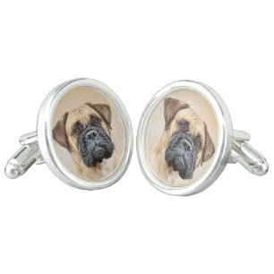 Bullmastiff Painting - Cute Original Dog Art Cufflinks