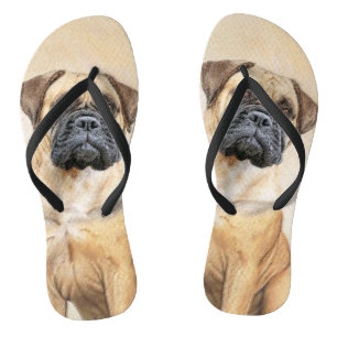 Bullmastiff Painting - Cute Original Dog Art Flip Flops