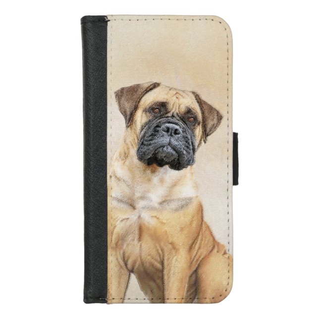 Bullmastiff Painting - Cute Original Dog Art iPhone Wallet Case (Front)