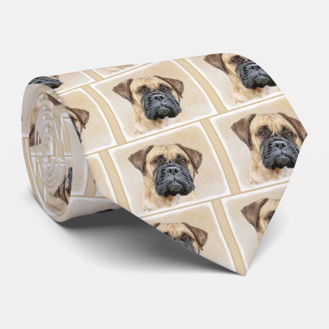 Bullmastiff Painting - Cute Original Dog Art Neck Tie (Rolled)