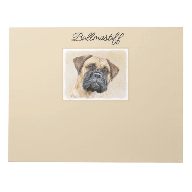 Bullmastiff Painting - Cute Original Dog Art Notepad (Front)