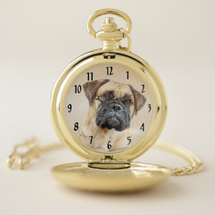 Bullmastiff Painting - Cute Original Dog Art Pocket Watch