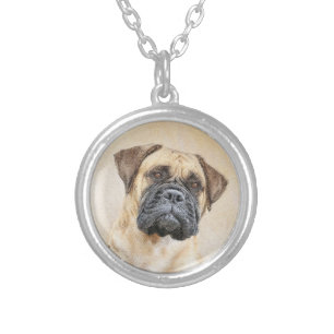 Bullmastiff Painting - Cute Original Dog Art Silver Plated Necklace