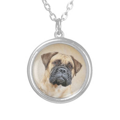 Bullmastiff Painting _ Cute Original Dog Art Silver Plated Necklace