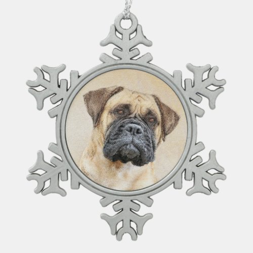 Bullmastiff Painting _ Cute Original Dog Art Snowflake Pewter Christmas Ornament