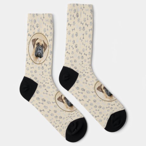 Bullmastiff Painting _ Cute Original Dog Art Socks