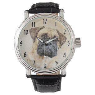 Bullmastiff Painting - Cute Original Dog Art Watch