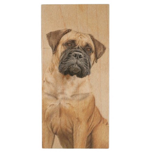 Bullmastiff Painting _ Cute Original Dog Art Wood Flash Drive