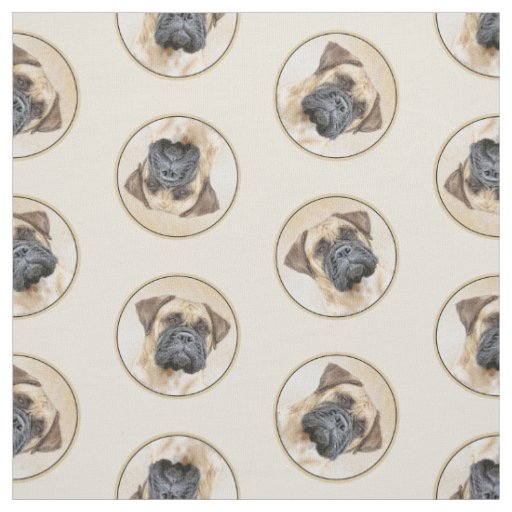 Bullmastiff Painting Fawn Red Sable Cute Dog Art Fabric