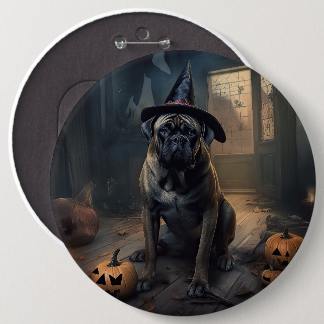 Bullmastiff Pumpkins Halloween Scary  Button (Front & Back)