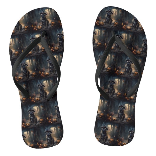 Bullmastiff Pumpkins Halloween Scary  Flip Flops (Footbed)