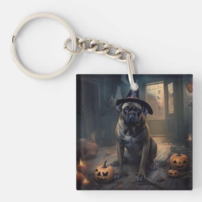 Bullmastiff Pumpkins Halloween Scary  Keychain (Front)