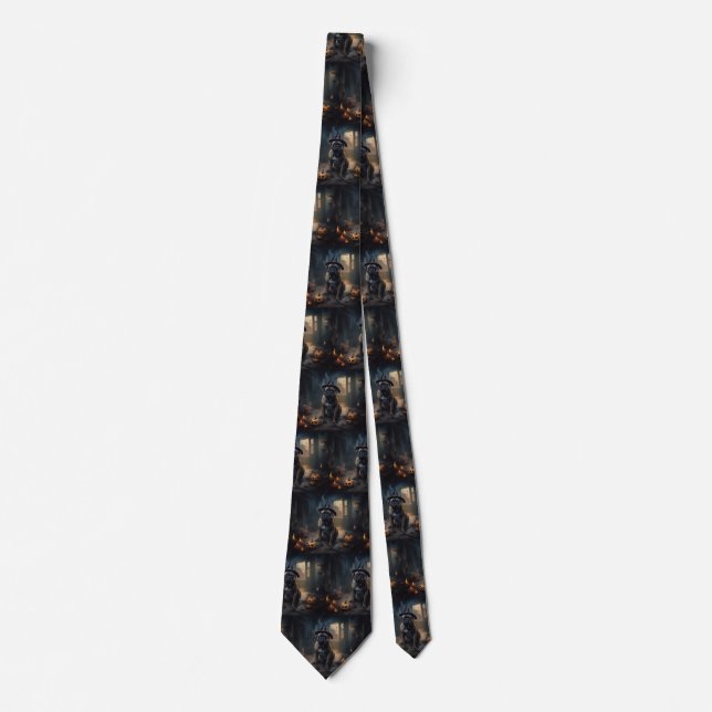 Bullmastiff Pumpkins Halloween Scary  Neck Tie (Front)