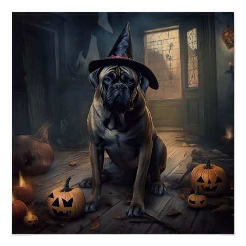 Bullmastiff Pumpkins Halloween Scary  Poster