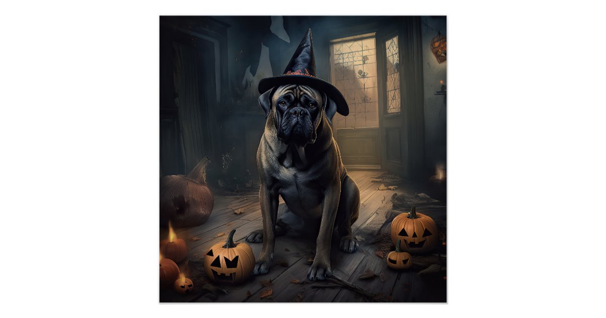 Bullmastiff Pumpkins Halloween Scary Poster | Zazzle