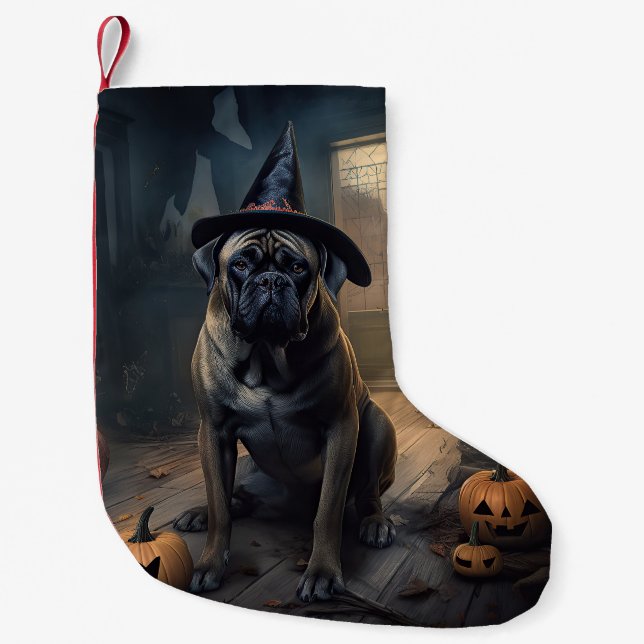 Bullmastiff Pumpkins Halloween Scary  Small Christmas Stocking (Front)