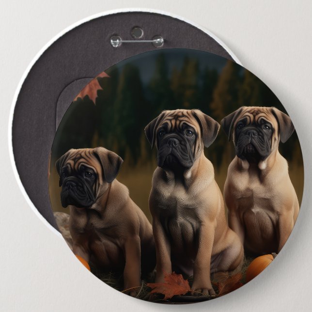 Bullmastiff  Puppy Autumn Delight Pumpkin Button (Front & Back)