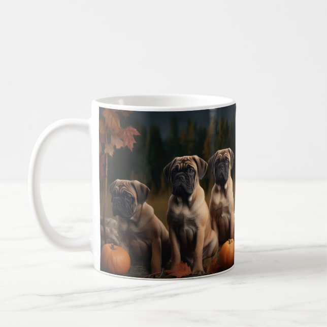 Bullmastiff  Puppy Autumn Delight Pumpkin Coffee Mug (Left)