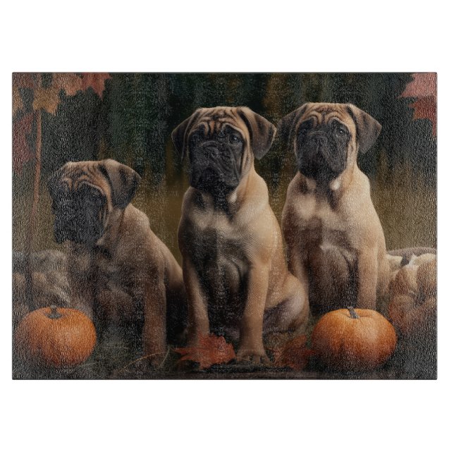 Bullmastiff  Puppy Autumn Delight Pumpkin Cutting Board (Front)