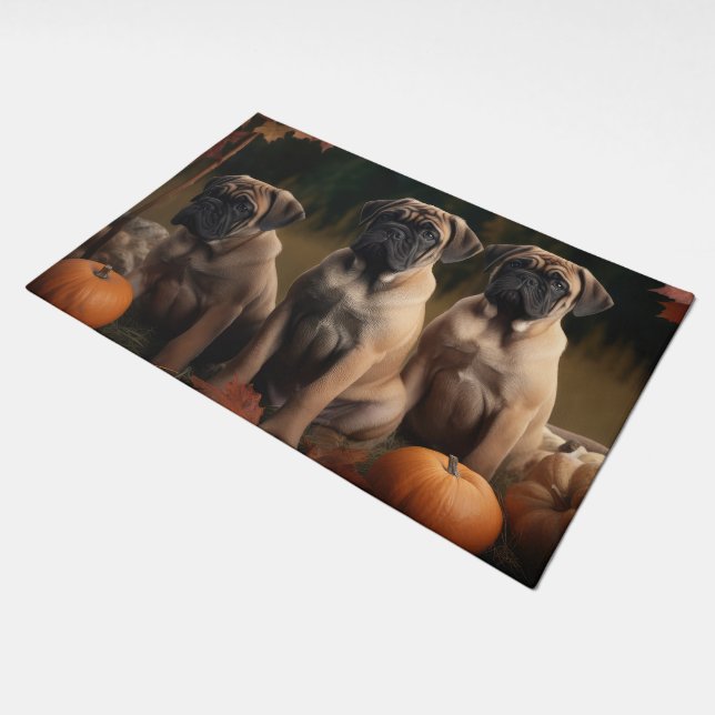 Bullmastiff  Puppy Autumn Delight Pumpkin Doormat (Angled)