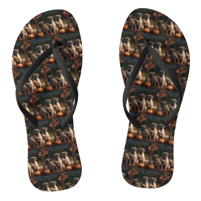 Bullmastiff  Puppy Autumn Delight Pumpkin Flip Flops (Footbed)