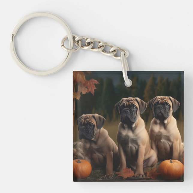 Bullmastiff  Puppy Autumn Delight Pumpkin Keychain (Front)