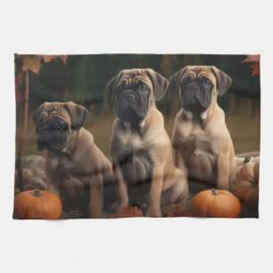 Bullmastiff  Puppy Autumn Delight Pumpkin Kitchen Towel