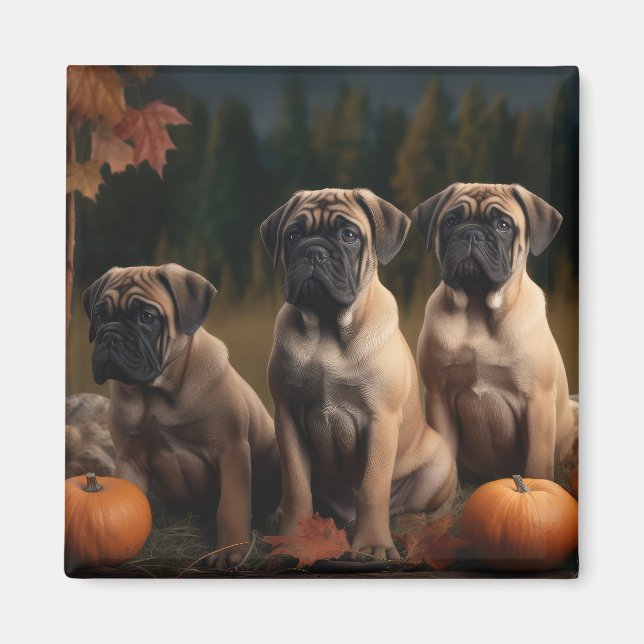 Bullmastiff  Puppy Autumn Delight Pumpkin Magnet (Front)