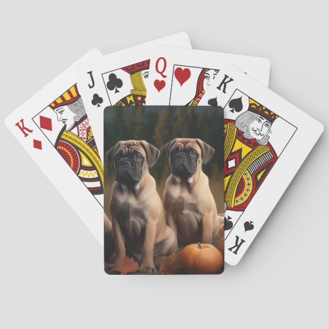 Bullmastiff  Puppy Autumn Delight Pumpkin Poker Cards (Back)