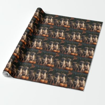 Bullmastiff  Puppy Autumn Delight Pumpkin Wrapping Paper