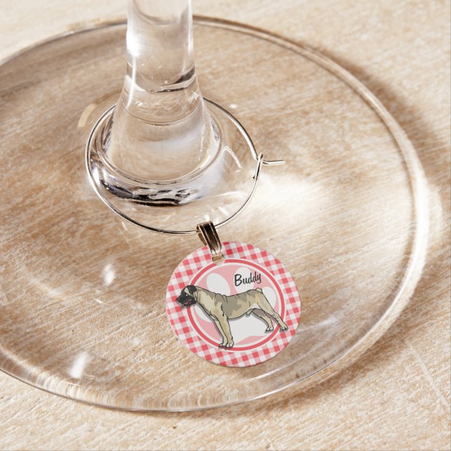 Bullmastiff; Red and White Gingham Wine Charm (In Situ)