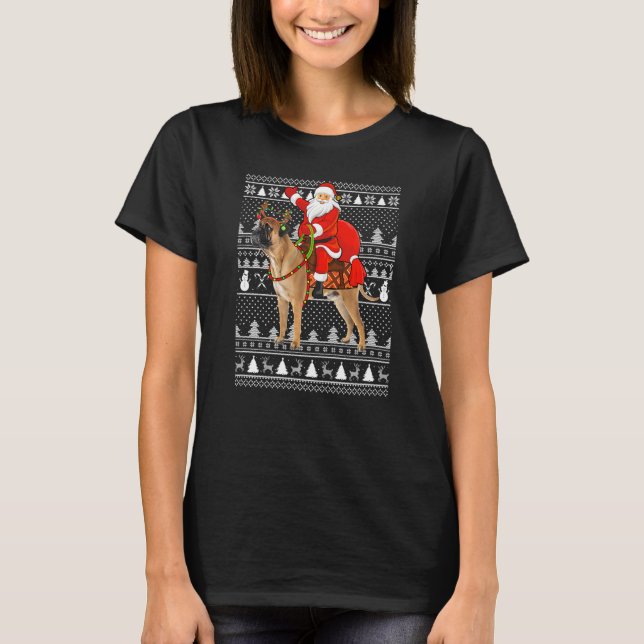 Bullmastiff  Santa Riding Bullmastiff Ugly Christm T-Shirt (Front)