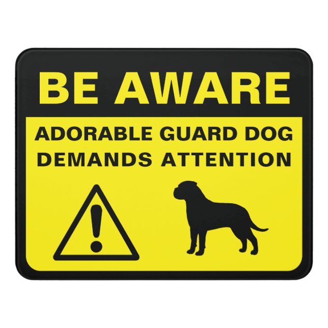 Bullmastiff Silhouette Funny Guard Dog Warning Door Sign (Contemporary Front)