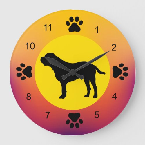 Bullmastiff Silhouette Sunset Colors Large Clock