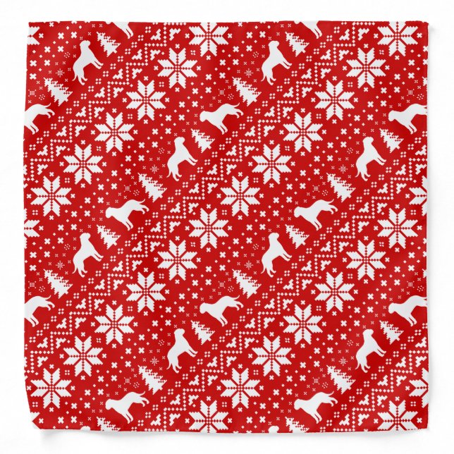 Bullmastiff Silhouettes Christmas Pattern Red Bandana (Front)