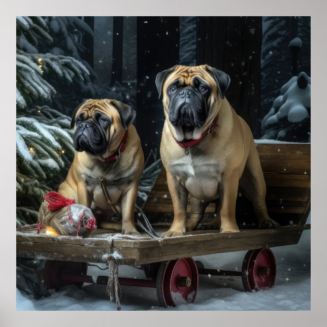 Bullmastiff Snowy Sleigh Christmas Decor  (Front)