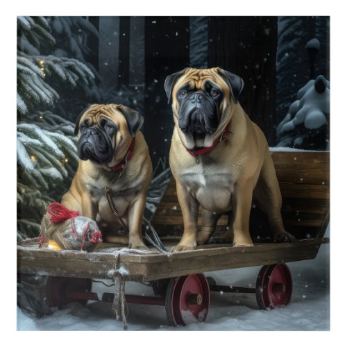 Bullmastiff Snowy Sleigh Christmas Decor 