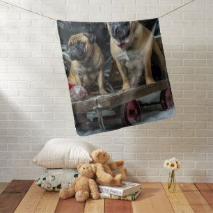 Bullmastiff Snowy Sleigh Christmas Decor Baby Blanket