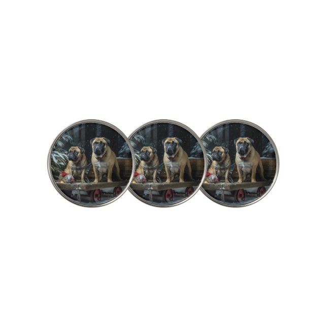 Bullmastiff Snowy Sleigh Christmas Decor  Golf Ball Marker (3 Up)