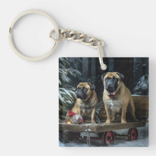 Bullmastiff Snowy Sleigh Christmas Decor  Keychain