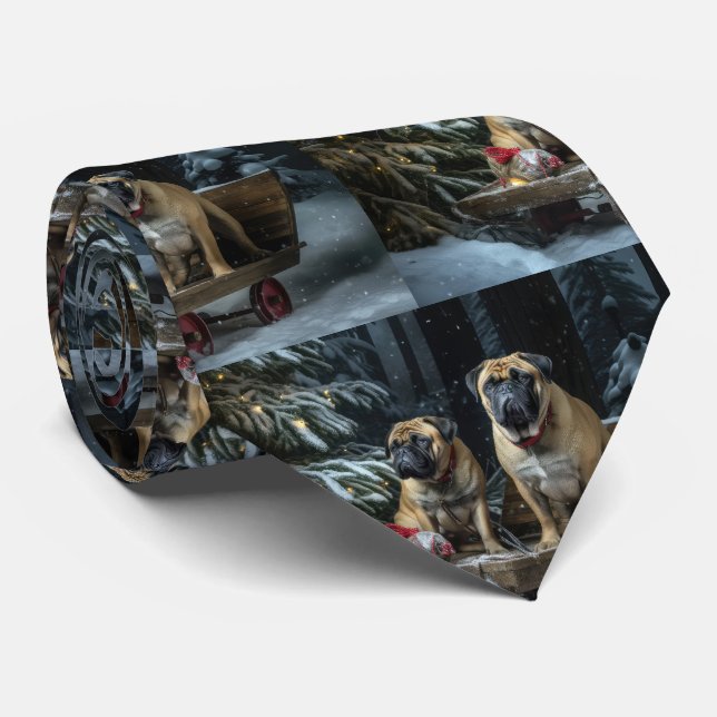 Bullmastiff Snowy Sleigh Christmas Decor  Neck Tie (Rolled)