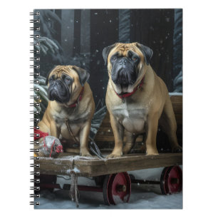 Bullmastiff Snowy Sleigh Christmas Decor  Notebook