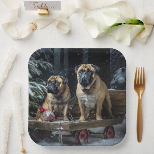 Bullmastiff Snowy Sleigh Christmas Decor  Paper Plates