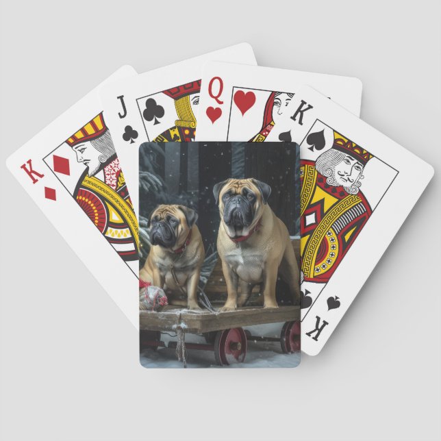 Bullmastiff Snowy Sleigh Christmas Decor  Poker Cards (Back)