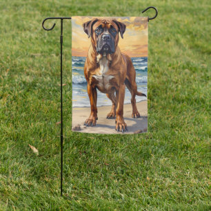 Bullmastiff Sunset Beach Dog Art Garden Flag