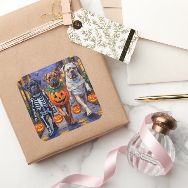 Bullmastiff Trick-or-Treating Halloween Costumes Square Sticker (Gifting)