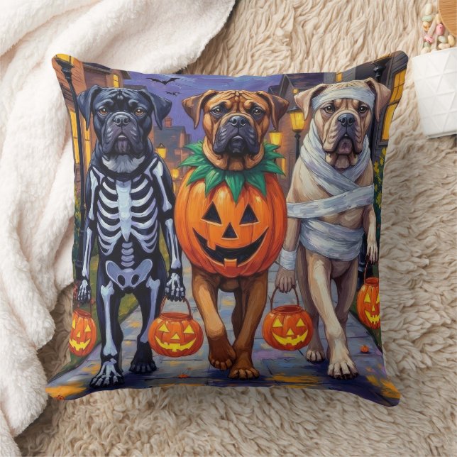 Bullmastiff Trick-or-Treating Halloween Costumes Throw Pillow (Blanket)